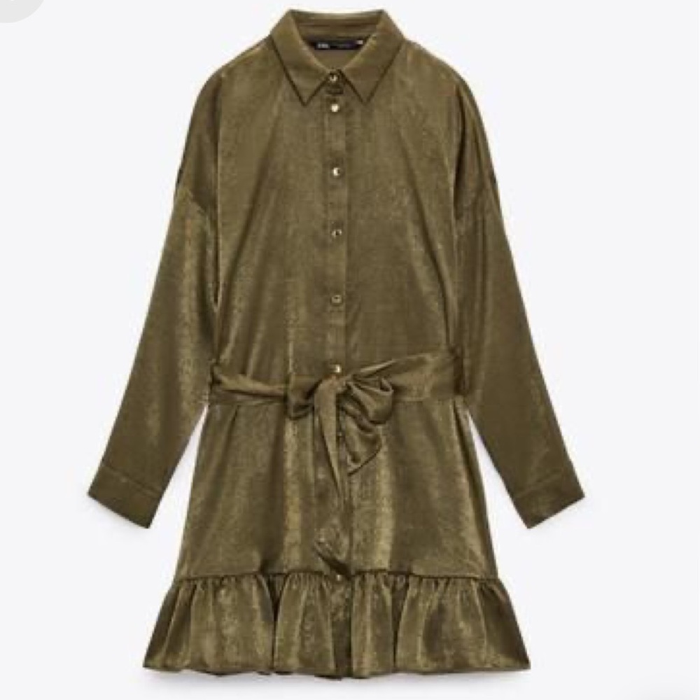Zara Olive Green Belted Dress